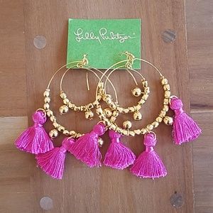 Lilly Pulitzer Gold Earrings With Pink Tassels